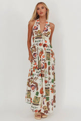 Clarette Basque Waist Open Back Maxi Dress Exotic Beige