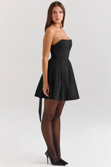 Black Strapless Detachable Bow Mini Dress