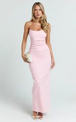 Pietra Maxi Dress - Scoop Neck Side Seam Tucks Fitted Dress In Pink
