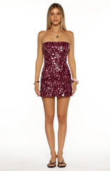 Tether Purple Sequin Strapless Party Mini Dress